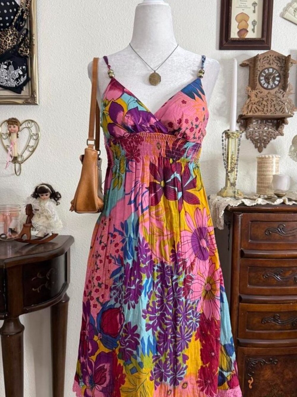 Y2k fairy boho floral whimsical knee length dress